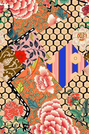 传统花卉印花华亿平台图片