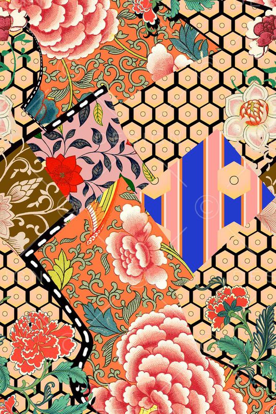 传统花卉印花华亿平台图片