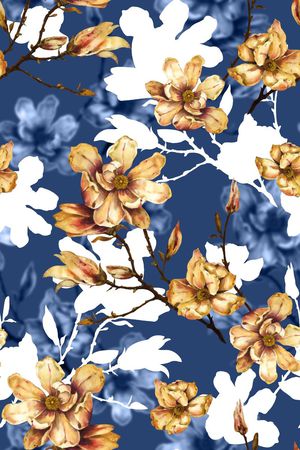 抽象手绘满版花卉印花华亿平台图片