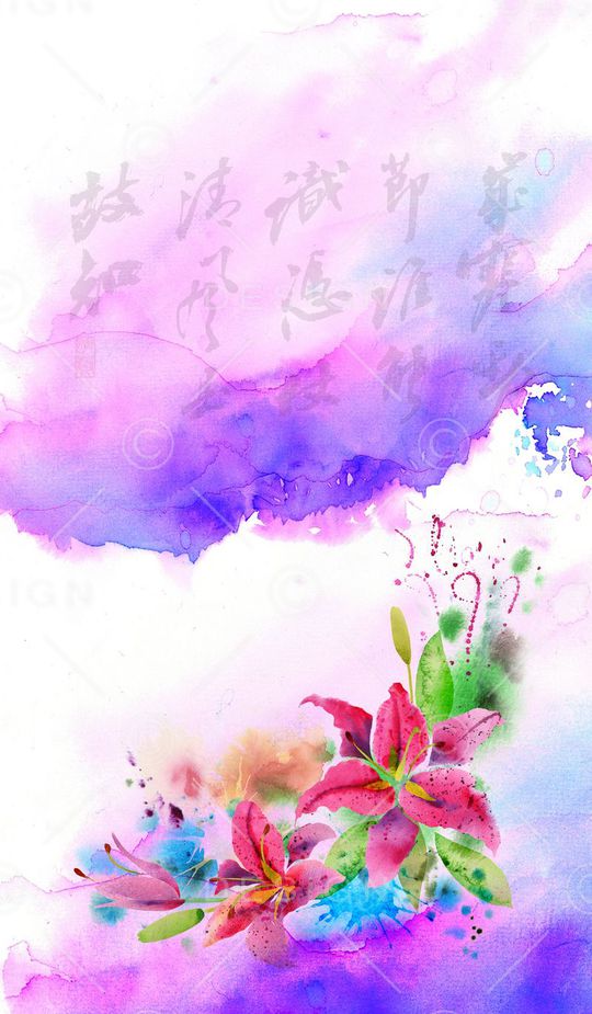 水墨花卉印花华亿平台图片