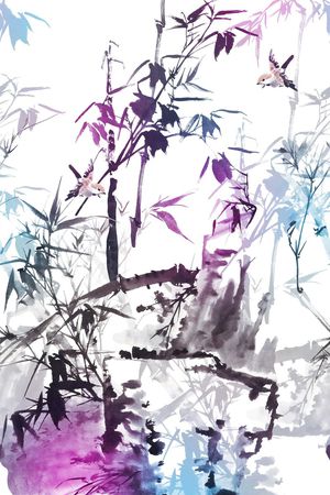 水墨画印花华亿平台图片