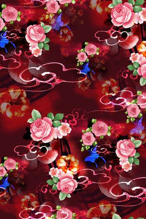 水墨花卉印花华亿平台图片