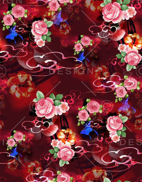 水墨花卉印花华亿平台图片