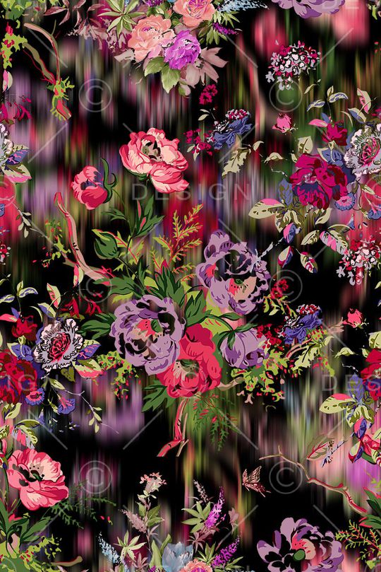 时尚抽象手绘女装裙子复古花卉数码印花印花华亿平台图片