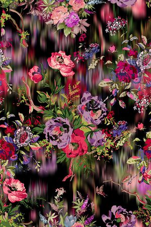 时尚抽象手绘女装裙子复古花卉数码印花印花华亿平台图片