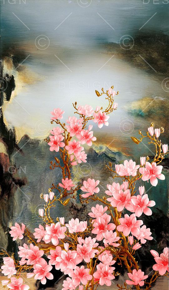 水墨花卉印花华亿平台图片