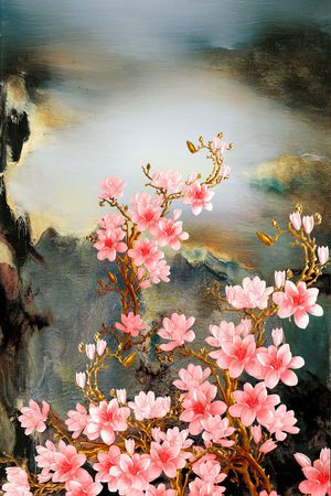 水墨花卉印花华亿平台图片