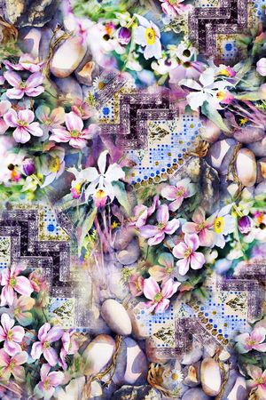 水彩花卉印花华亿平台图片