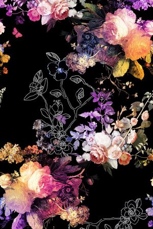 黑底大花印花华亿平台图片