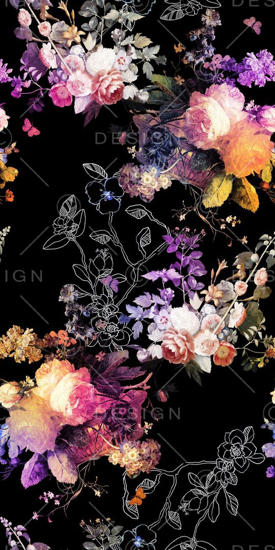 黑底大花印花华亿平台图片