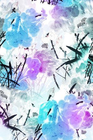 水墨画印花华亿平台图片