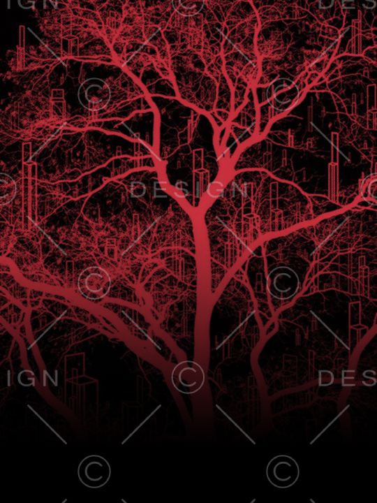 抽象树木和建筑几何印花华亿平台图片