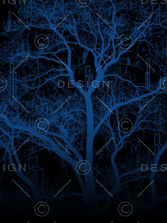 抽象树木和建筑几何印花华亿平台图片