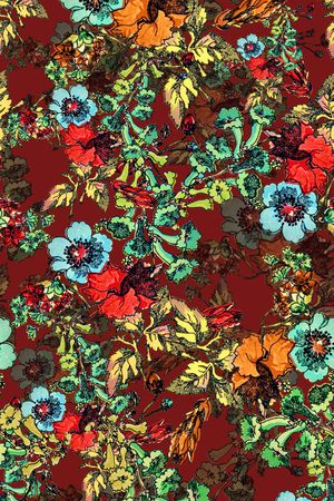 国画、复古花卉、旗袍印花华亿平台图片