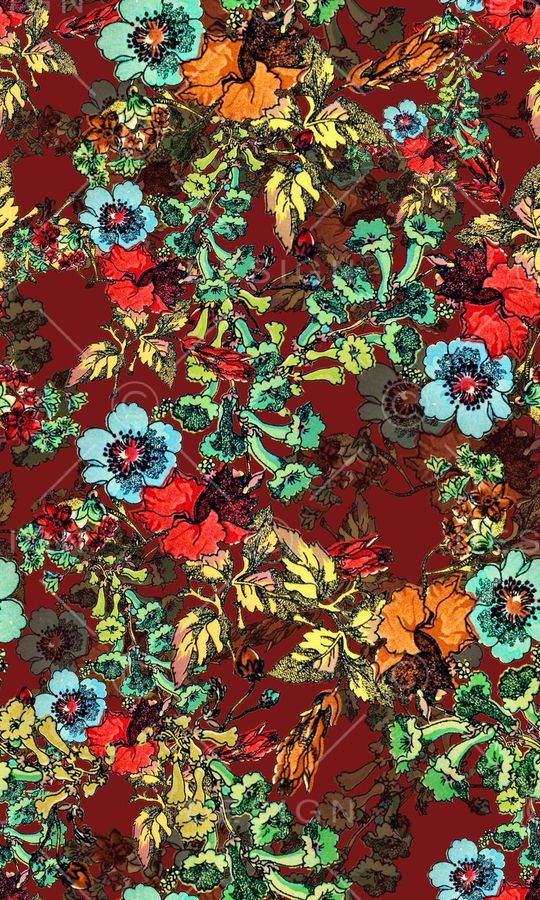 国画、复古花卉、旗袍印花华亿平台图片