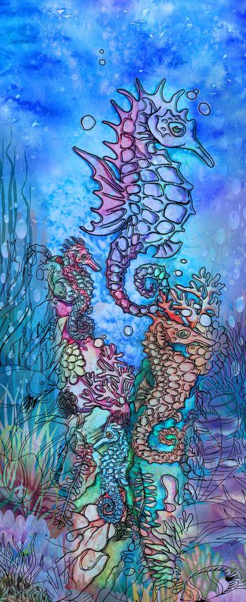 675134-蓝色手绘河马 海底世界--4