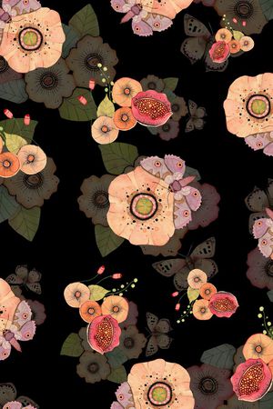 蝴蝶、花卉印花华亿平台图片