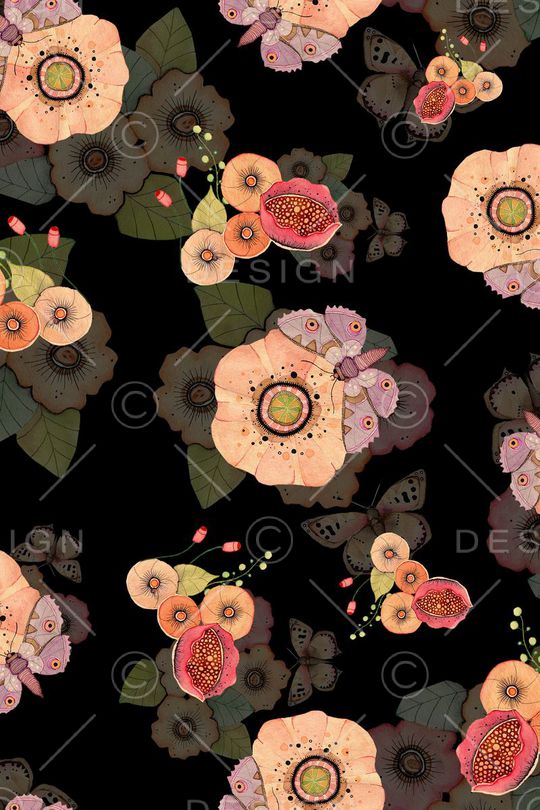 蝴蝶、花卉印花华亿平台图片