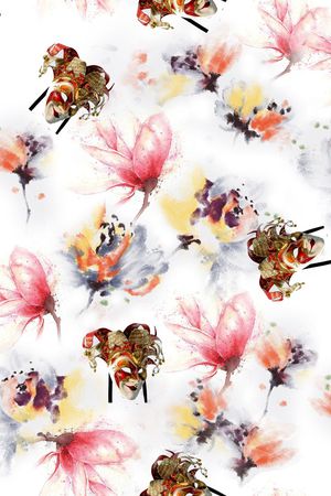 水彩花卉印花华亿平台图片
