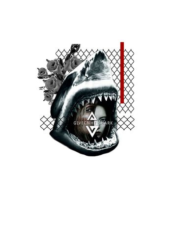 675428-原创最新纪梵希风格鲨鱼人物肖像花卉