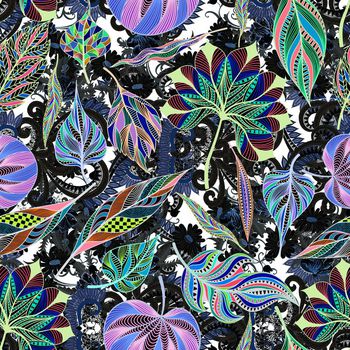 675502-民族树叶卷草纹花卉黑