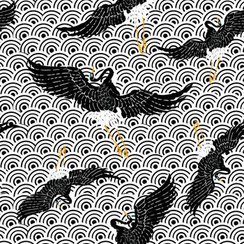 675558-密集祥云丹顶鹤黑