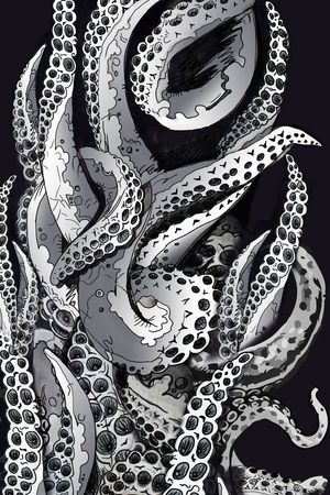 手绘章鱼触角印花华亿平台图片