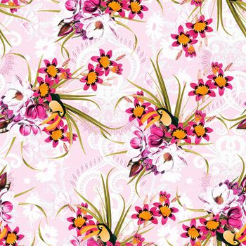 676012-大嘴鸟卷草纹底纹粉