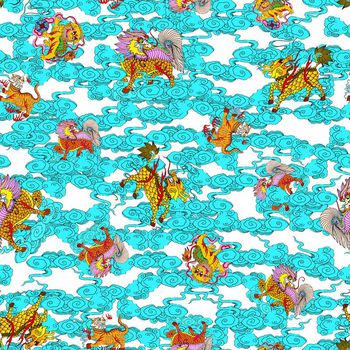 676015-吉祥麒麟祥云白