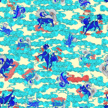 676017-吉祥麒麟祥云蓝