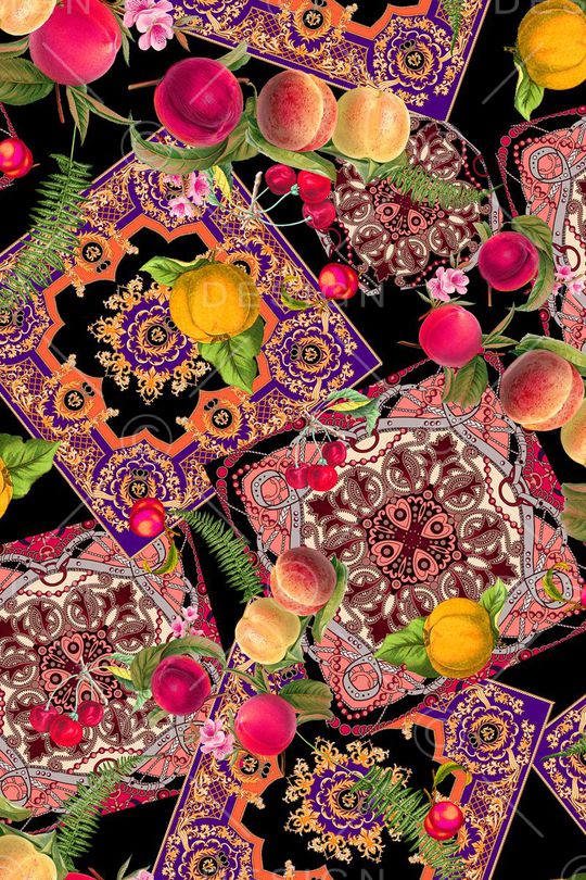 方巾。水果叶子印花华亿平台图片