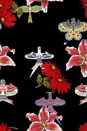 时尚潮流手绘花卉数码印花印花华亿平台图片