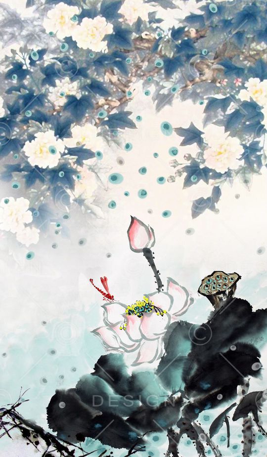 水墨花卉印花华亿平台图片