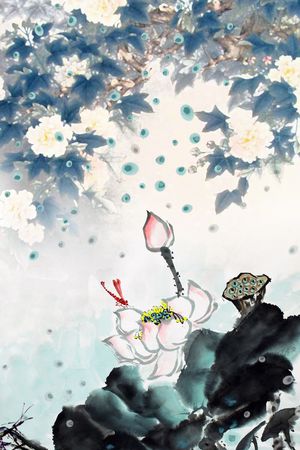 水墨花卉印花华亿平台图片