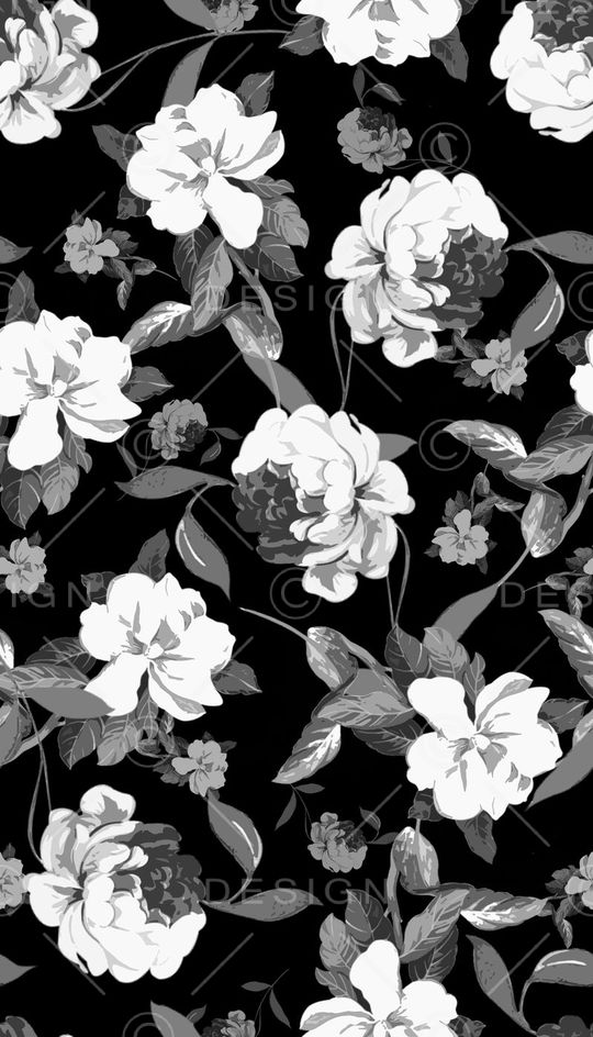 黑白复古花卉印花华亿平台图片