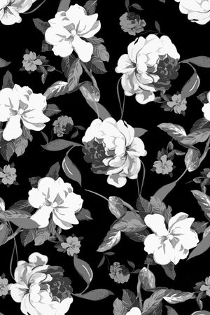 黑白复古花卉印花华亿平台图片