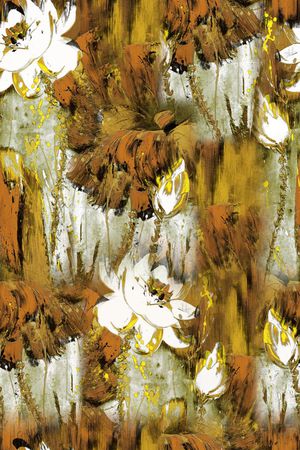 手绘荷花印花华亿平台图片