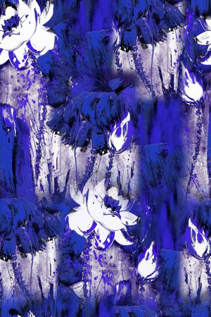 手绘荷花印花华亿平台图片