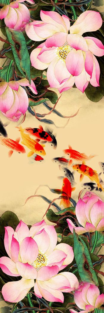 中国风荷花长围巾印花华亿平台图片