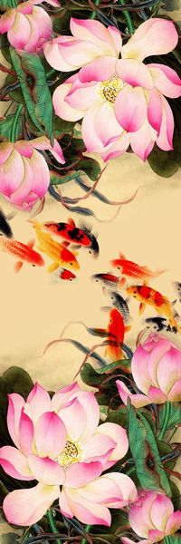 中国风荷花长围巾印花华亿平台图片