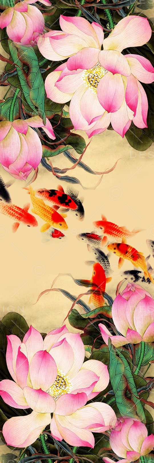 中国风荷花长围巾印花华亿平台图片