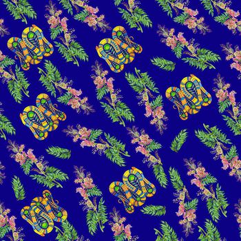 678279-民族花纹蛇花卉蓝