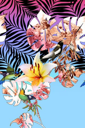 花卉、树叶、渐变印花华亿平台图片