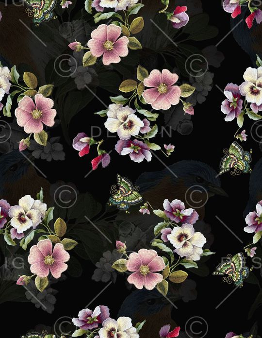 刺绣花鸟印花华亿平台图片