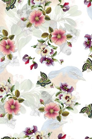 刺绣花鸟印花华亿平台图片