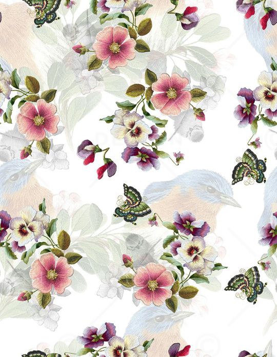 刺绣花鸟印花华亿平台图片