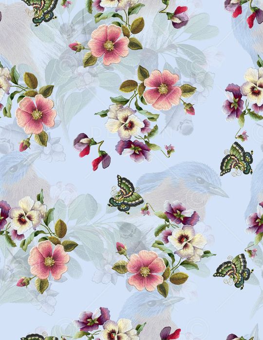 刺绣花鸟印花华亿平台图片