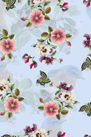 刺绣花鸟印花华亿平台图片