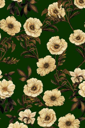 手绘复古花卉印花华亿平台图片