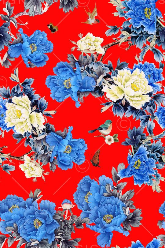 水墨牡丹印花华亿平台图片